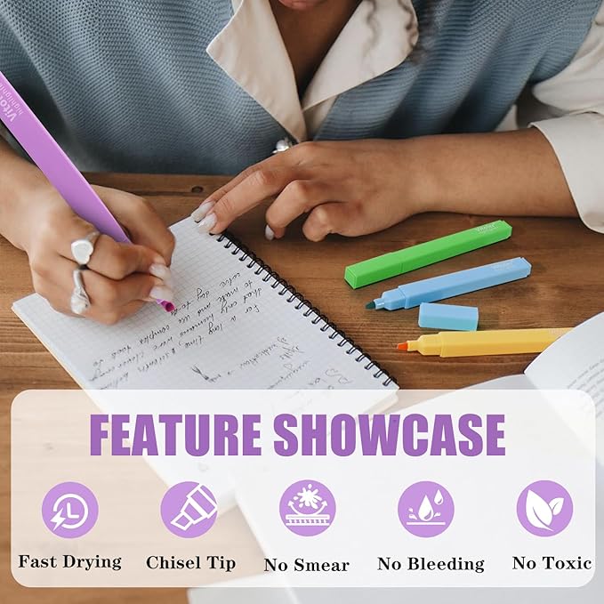 Vitoler Aesthetic Highlighters,10 Pcs Chisel Tip,Dry Fast Easy to Hold,Highlighter Set of Cute Office Desk Accessories, School Supplies