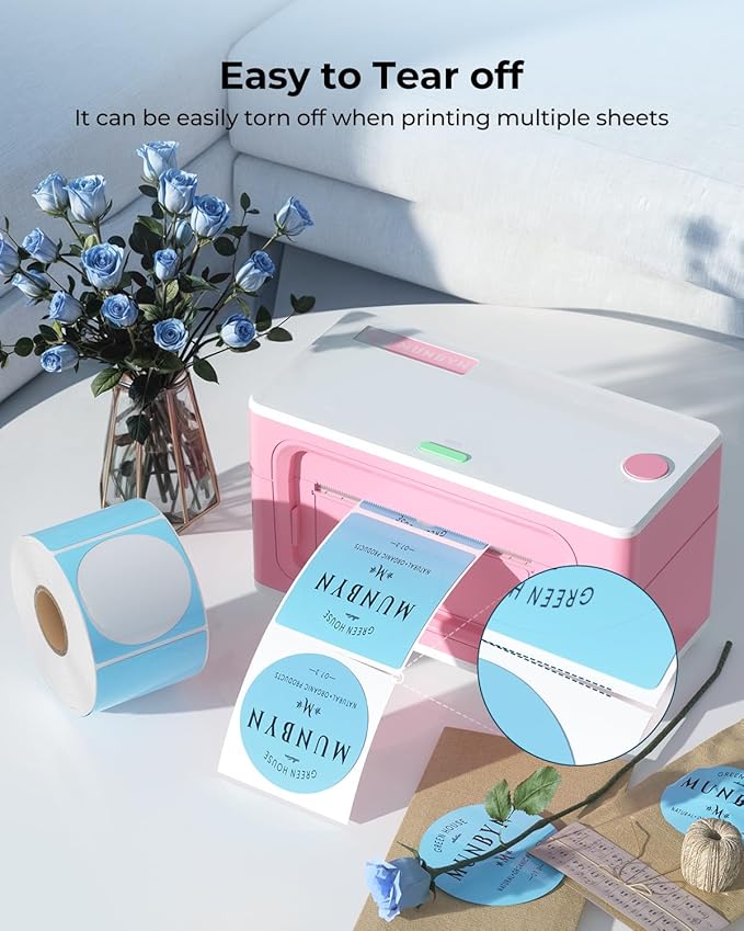 MUNBYN 2 Inch Blue Circle Thermal Sticker Labels, Self-Adhesive Round Direct Thermal Labels for Logo Design, QR Code, Inventory, 750 Sheets/1 Roll