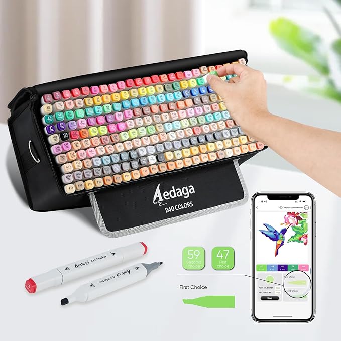 YHC 240 Colors Alcohol Markers for Artists, Free APP for Coloring, Dual Tips Alcohol-Based Markers for Drawing,Painting and Sketching, Great Gift Idea for Kids and Adults