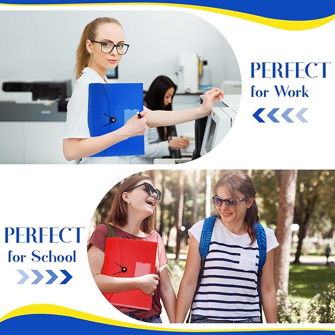 Glenmal 10 Pcs 7 Pocket File Folders File Organizer Expanding Folder with Labels Plastic Expandable Folder Pocket Folder A4 Letter Size Paper Organizer Folder for Office(Red, Black, Blue)