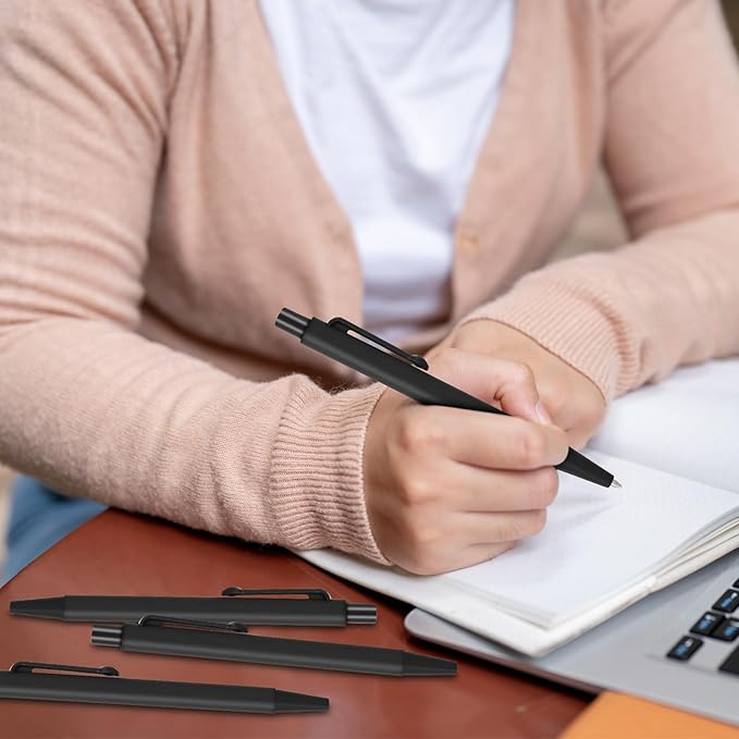 Geyoga 200 Pcs 4'' Mini Black Pens Bulk 0.7 mm Fine Point Small Retractable Ballpoint Pens with Clip for Notebook School Office(Black)