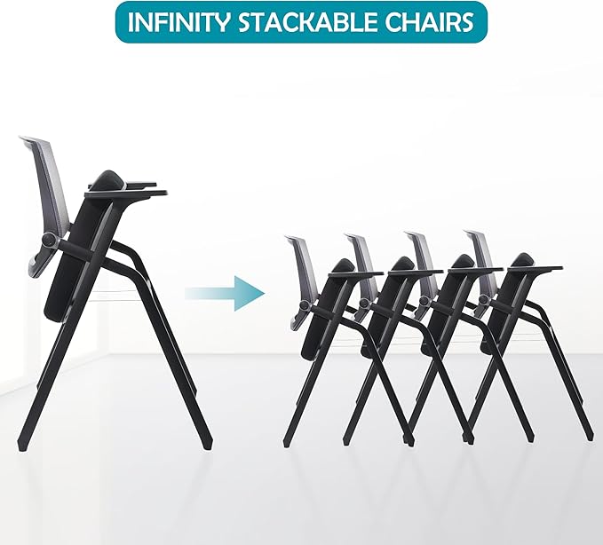 Conference Room Chairs, Folding Office Desk Chair with Lumbar Support and Sliding Armrest with Casters, Stackable Office Guest Chairs & Reception Chairs(4 Pack)