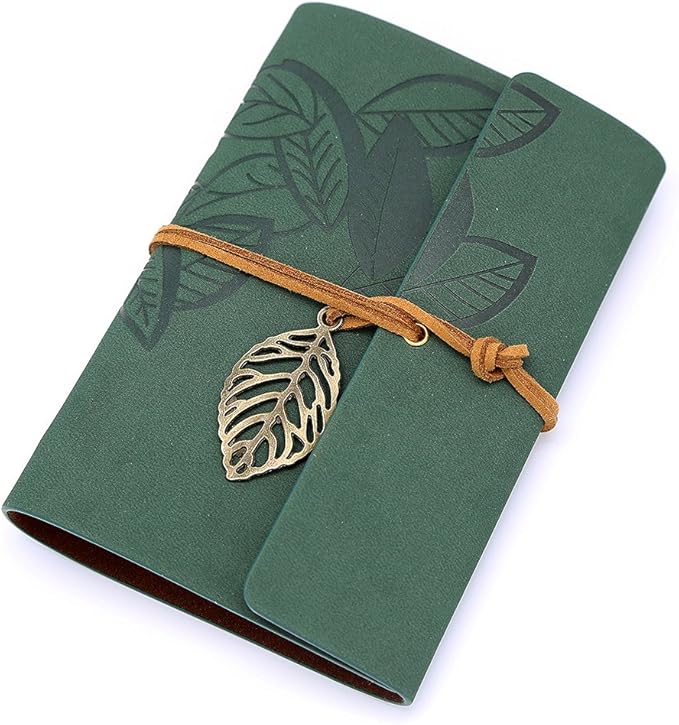 EvZ 7 Inches Vintage Dark Green PU Leather Cover Loose Leaf Blank Notebook Journal Diary Gift