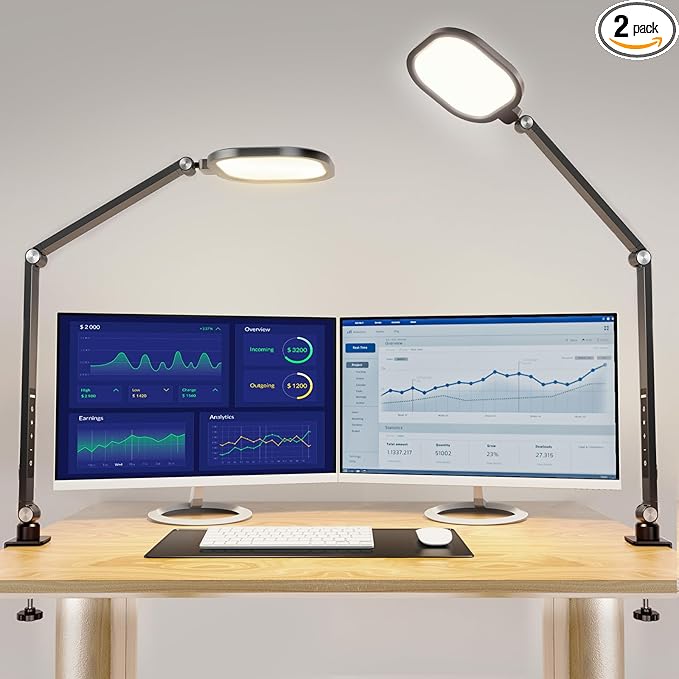 Desk Lights for Home Office, 1200 Lumen LED Desk Lamps with Clamp, Highly Eye-Caring Video Conference Light for Computer, 3 Color 10 Brightness Levels for Ideal Lighting, Remote, Memory & Timer