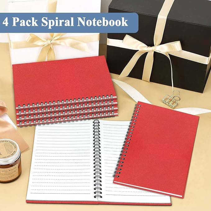 GINMLYDA 4Pack Small Spiral Notebook A5, 8.25x5.5โ 120 Lined Pages Wide Ruled Spiral Journal Bulk Blank Kraft Cover Spiral Bound Notebook & Writing Pads for Home Office Meeting Work Note Taking