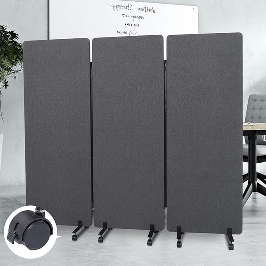 Sound Proof Dividers w/Wheels, Portable Office Wall Divider for Room Partition, Soundproof Room Divider Privacy Panel Partition Cubicle Wall Temporary Wall for Office (Dark, 3 Panel)
