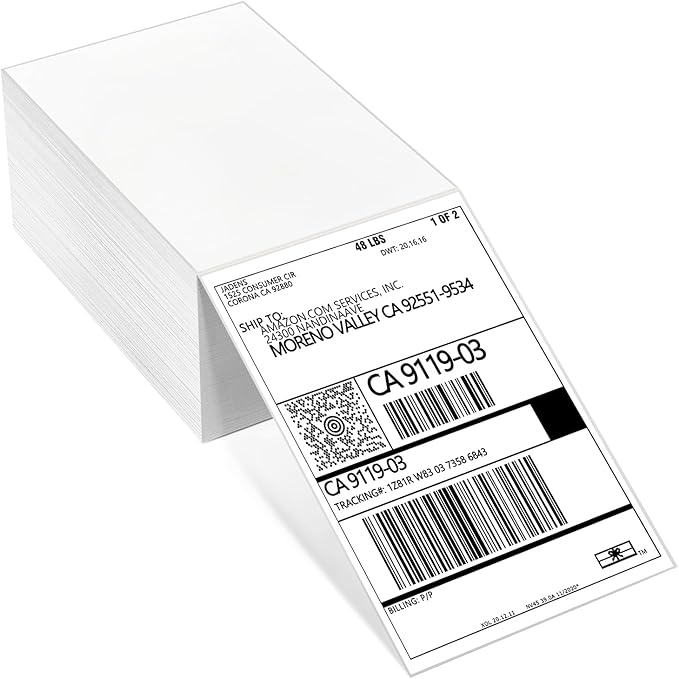 Thermal Shipping Labels 4x6-500 Labels Fan-Fold, Mailing Postage Paper for Thermal Printers, Strong Adhesive, Jam-Free, Compatible with JADENS, Rollo, Munbyn, for Office & Home