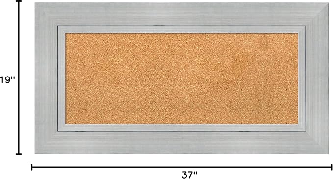 Amanti Art Natural Cork Board for Wall, 19x37 Vision Board with Silver Wood Frame, Medium Corkboard Office Decor for Home Organization, Casual Corkboard Pinboard to Display Items for Home