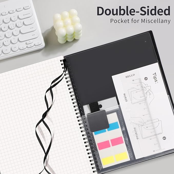 AHGXG Graph Paper Notebook - Spiral Notebook 8.5" x 11", A4 Large Graph Notebook, 100 gsm Thick Grid Paper, Waterproof Plastic Cover Journals for School Writing Engineering Math, Black