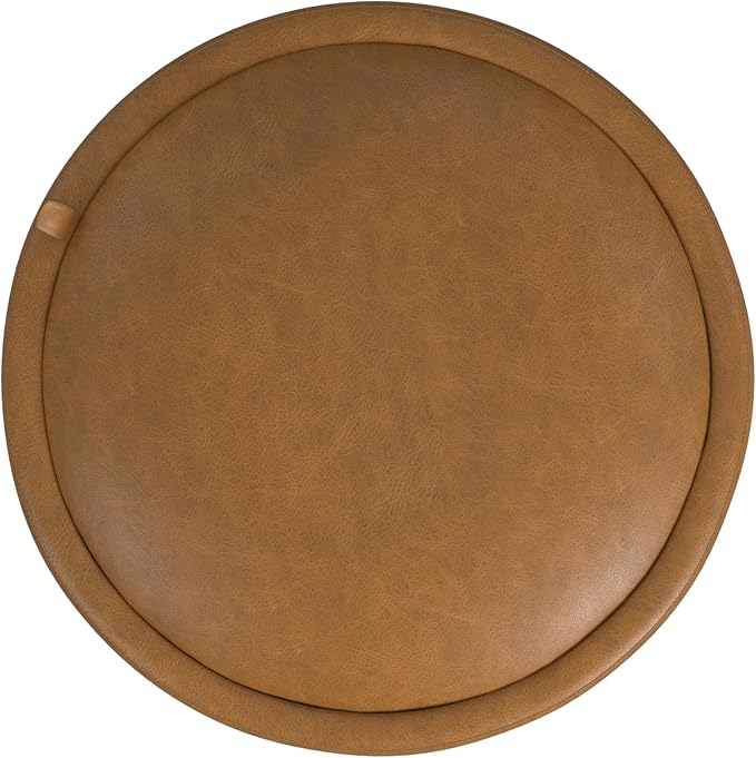 HomePop Storage Round Ottoman with Removable Lid Home Décor|Upholstered Round Velvet Foot Rest Ottoman - Carmel Faux Leather