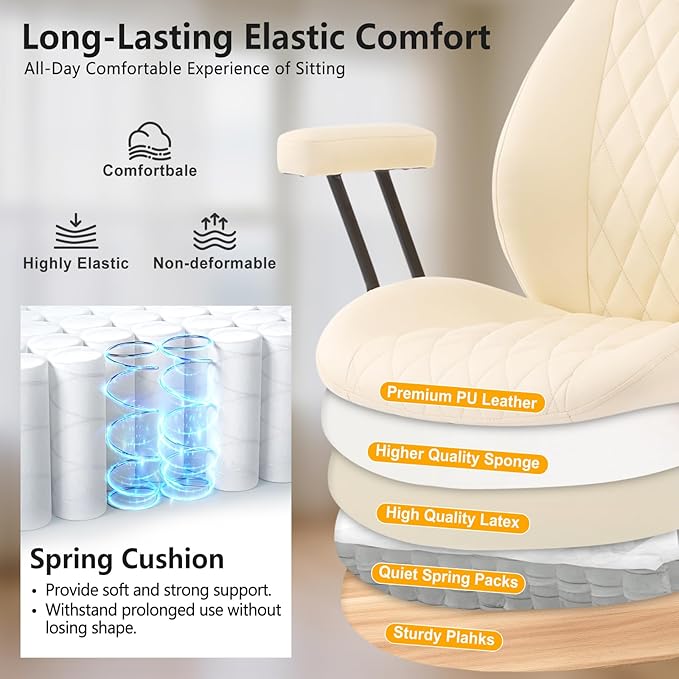 YFO Home Office Desk Chair Office Rubber Casters Ergonomic Computer Chair with Lumbar Support Adjustable Height Rolling Swivel Executive Task Armrests Chair๏ผ White Leather