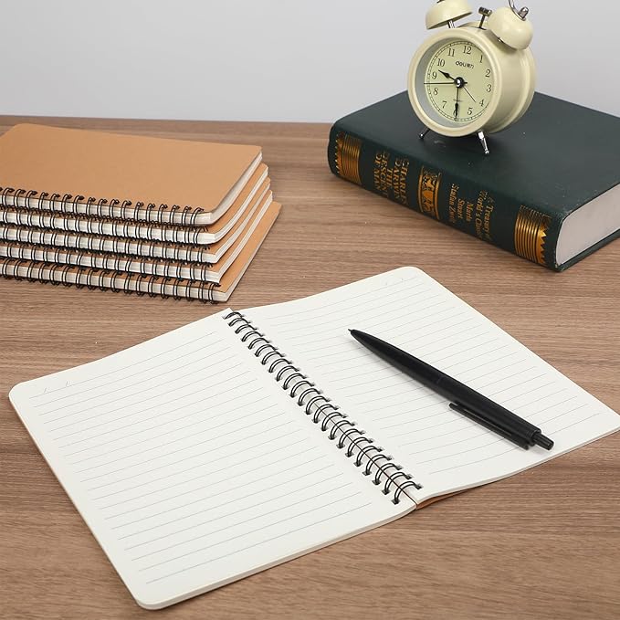 miikoul 100 Packs A5 Spiral Lined Notebooks, Kraft Paper Cover, 8.3"×5.5", 60 Sheets/120 Pages, Ruled Notebooks Bulk, Hardcover Journal Notepad Travel Notebooks for Office and Back to School Supplies