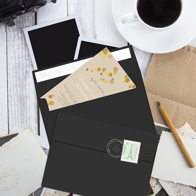 70 Packs A2 Black Envelopes for 4.5x5.5 Cards, Invitations, Photos, RSVP, Greeting Cards - Self-Seal Postcard Envelopes