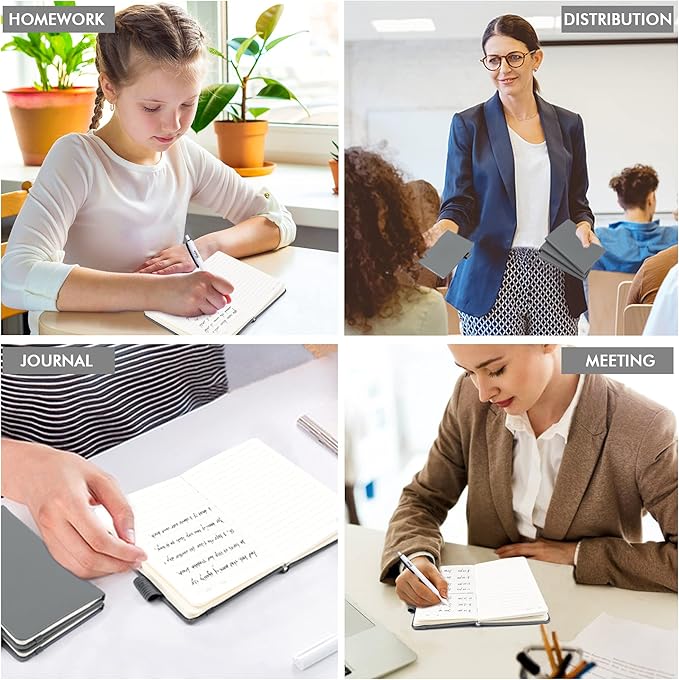 feela 6 Pack Pocket Mini Notebooks Bulk, Small Cute Memo Notepads Hardcover College Ruled Lined Journals with Pen Holder for School Business Work, with 6 Black Pens, 3.5”x 5.5”, A6, Gray