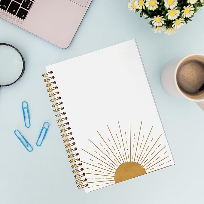 VNWEK Abstract Boho Sun Sunrise Sunset Sunshine Spiral Notebook Journal 5.5×8.3 Inch,Boho Mid-Century Modern Art Lined Hardcover Spiral Notebook for Work Notes Journaling,Boho Gifts for Women Girls