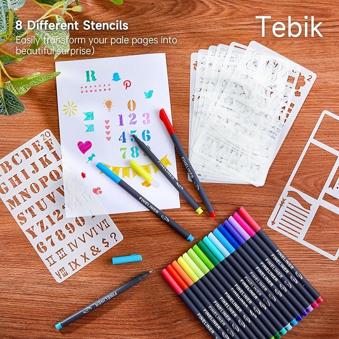 108 Pack Planner Colored Pens, 100 Assorted Colors Drawing Pens with 8 Different Stencils, Perfect for Dotted Journal Planner Writing Note Calendar Coloring Office School Supplies