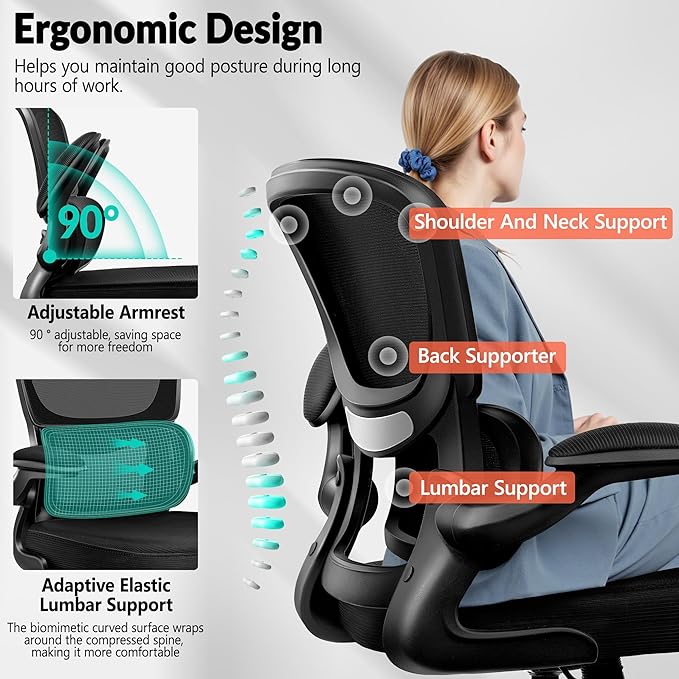 Home Office Desk Chair, Ergonomic Office Chair with Lumbar Support and Adjustable Armrests, Office Chair, Breathable Mesh Mid Back Computer Chair, Modern Comfy Desk Chair