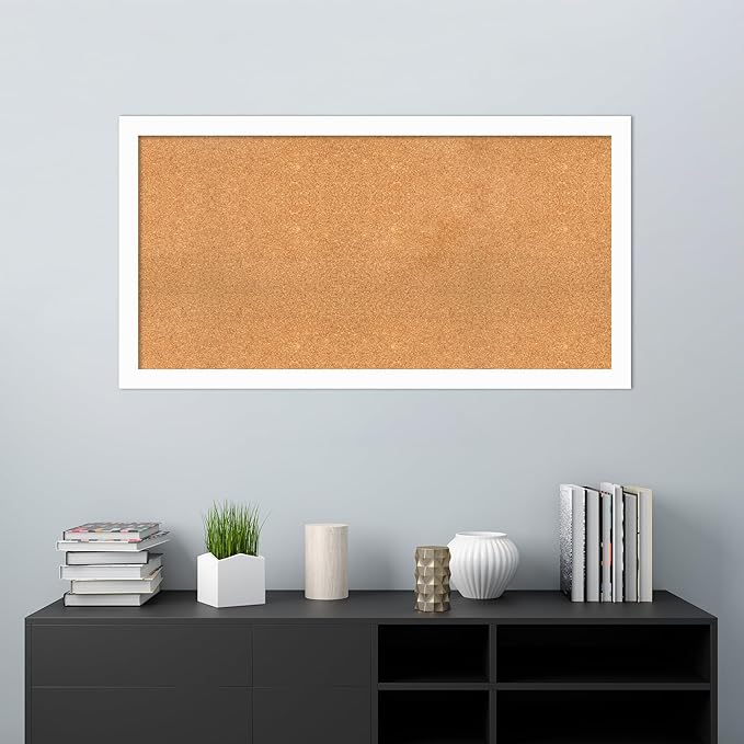 Amanti Art Natural Cork Board for Wall, 27x51 Vision Board with White Frame, Oversize Corkboard Office Decor for Home Organization, Casual Corkboard Pinboard to Display Items for Home Organization in
