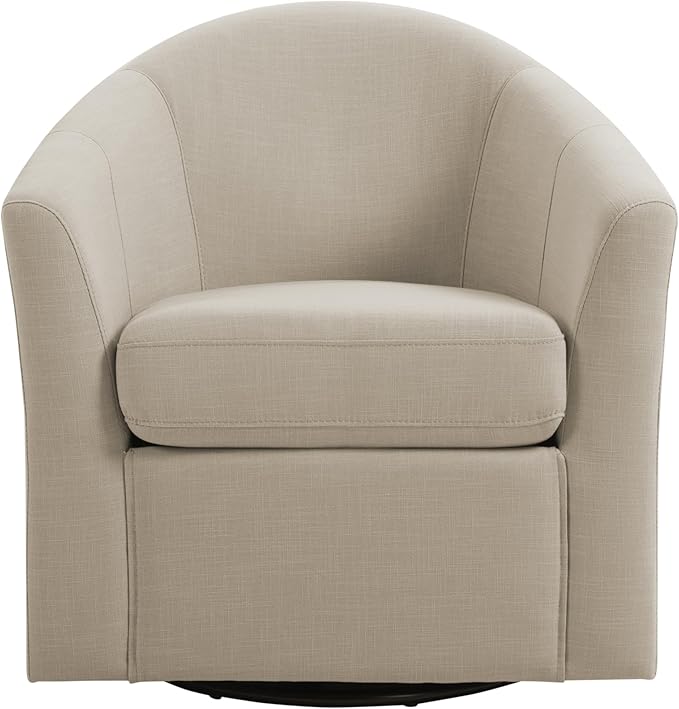 UIXE 360° Swivel Barrel Accent Chairs Set of 2, Modern Round Arm Chair Upholstered Club Armchair, Single Sofa Seating in Fabric for Living Room, Bedroom (Flax Brown)