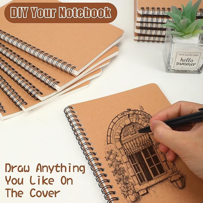 miikoul 100 Packs A5 Spiral Lined Notebooks, Kraft Paper Cover, 8.3"×5.5", 60 Sheets/120 Pages, Ruled Notebooks Bulk, Hardcover Journal Notepad Travel Notebooks for Office and Back to School Supplies