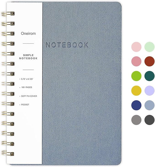 Spiral Notebook-5.75" x 8.125" College Ruled Journal with Inner Pockets and 160 Pages,PU Leather Cover Business Journal, Twin-Wire Binding Notebook Perfect for Office & Home School Supplies