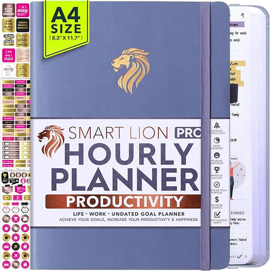 Hourly Planner - Undated Daily, Weekly & Monthly Planner with Budget Section | A 12 Month Journey to Increase Productivity & Happiness | Life Organizer & Gratitude Journal - Vertical Format