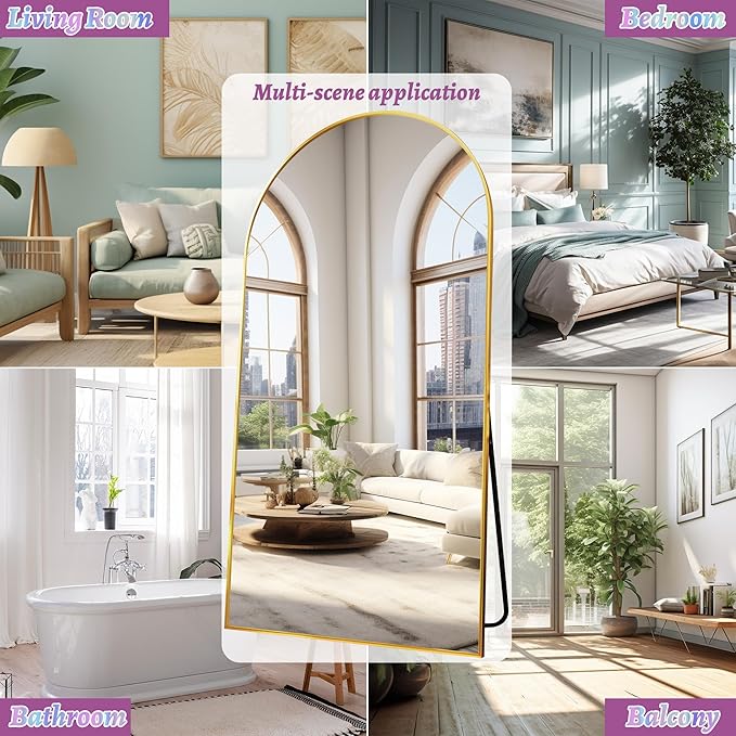 Full Length Mirror, 81"x41" Oversized Floor Mirror Freestanding, Full Body Floor Standing Mirror with Stand, Hanging Mounted for Bedroom Living Room, Gold, Arched Style