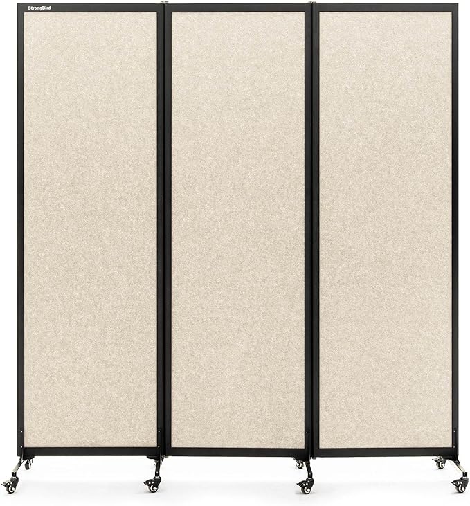 Upgrade Version Room Partition and Divider, Freestanding Rolling Dividers with Wheels,Office Privacy Screen Divider Wall,Classroom Felt Dividers,6'L* 6'7"H,3 Panel,Beige