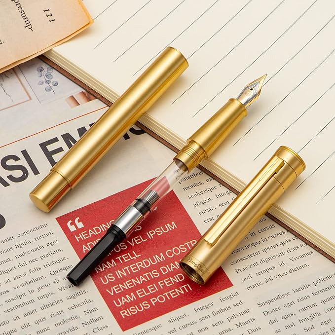 Hongdian Brass Fountain Pen Fine Point, Slim Style with Converter and Metal Pen Case, The Light of Hope Serise