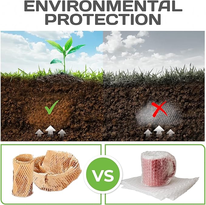 HexcelWrap Mini - Honeycomb Packing Paper, Eco-Friendly, Sustainable Paper Bubble Wrap for Shipping & Moving, Cushioned Packing Material in Easy Self-Dispenser Box - White, 12" x 1400'