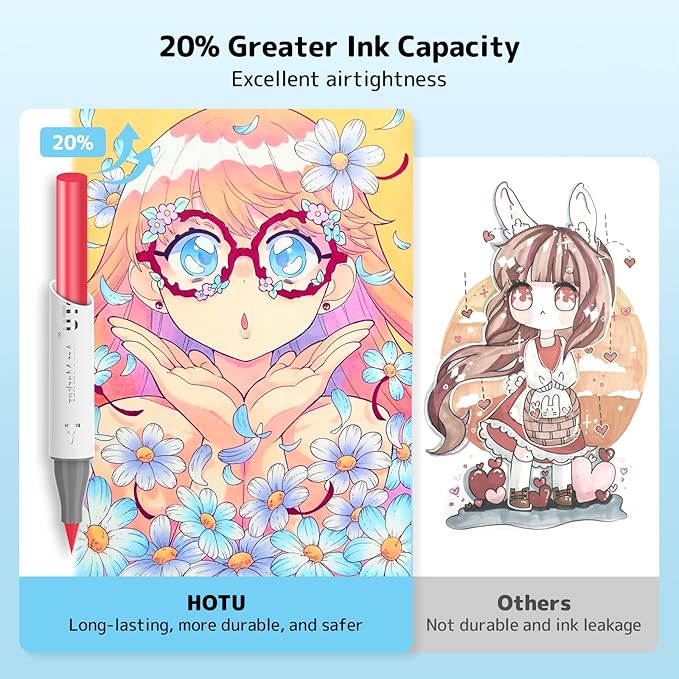 Alcohol Markers Brush Tip -60 Virant Colors Daul Tips Art Markers Set, for Artist Adults Coloring Illustrations, with Seamless Blending, Colorless Blender, Anti-Bleeding Pad, &Premium Ink