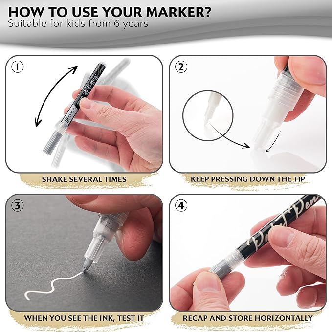 Stylo 8 Count Acrylic Metallic Pens - Silver Paint Pens - Fine Tip Permanent Acrylic Metallic Paint Markers for Rock Painting, Glass, Wood, Ideal for Arts and Crafts (Pack of 8, Silver)