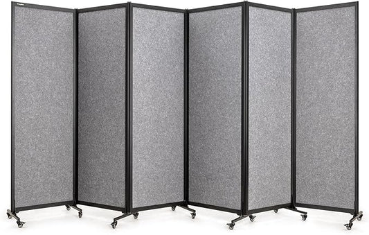 Upgrade Version Room Partition and Divider, Freestanding Rolling Dividers with Wheels,Office Privacy Screen Divider Wall,Classroom Felt Dividers,12'2"L* 6'7"H,6 Panel,Light Grey