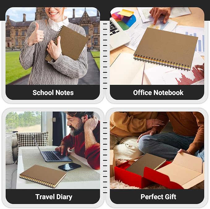 EUSOAR 5 Subject Spiral Notebook, 1pcs B5 7.3"x10.2" College Ruled Writing Pad, 100GSM 120Sheets/ 240Pages of Lined Paper, Thick Hardcover, for Traveling Students, Office and Business, Kraft