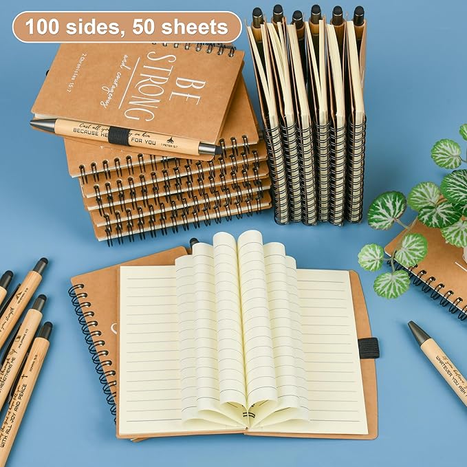 Christian Prayer Journal Spiral Notebooks Bulk with Pens - Small Notepads (4.13”x5.43”) - inspirational Gifts for Women men,Church Members & Bible Study Groups (30 sets Brown)
