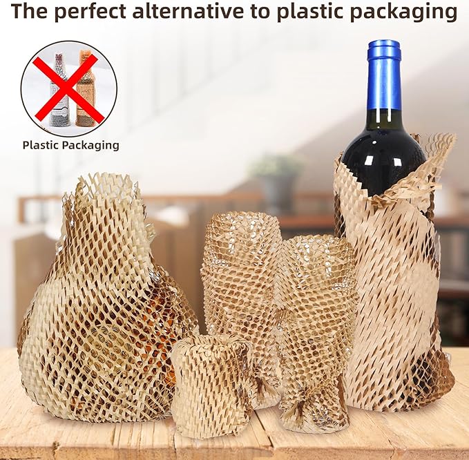Honeycomb Packing Paper Wrap 12"x100' Sustainable Alternative to Bubble Wrap for Moving Shipping/Gift, Biodegradable & Fully Recyclable Bubble Paper Wrapping with 20 Fragile Sticker……