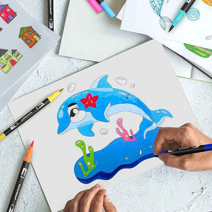 120 Colors Dual Brush Marker Pens, Art Markers with Fine and Brush Tip Coloring Markers for Adults, Marker for Journaling Calligraphy Drawing Sketching Doodling Illustrating