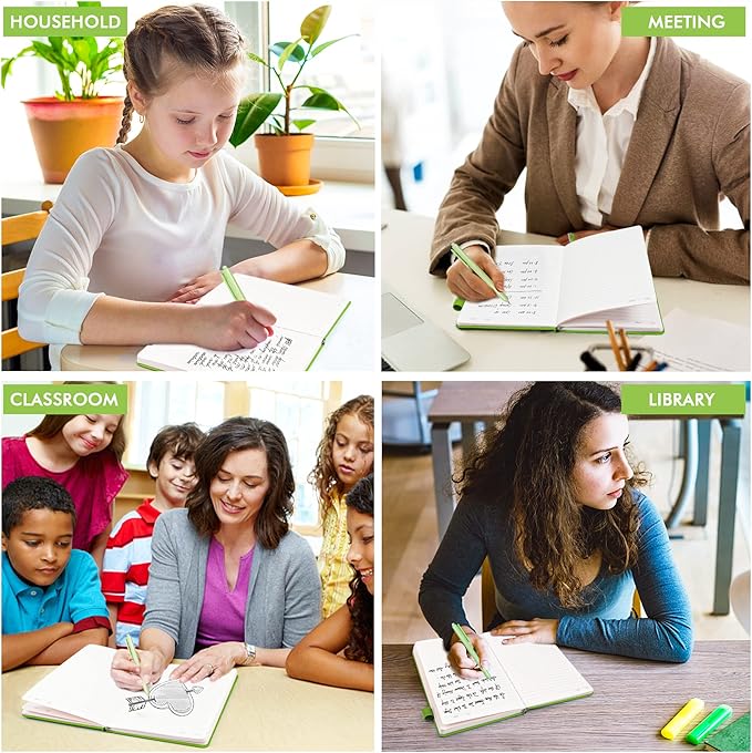 feela 12 Pack Notebooks Journals Bulk, Hardcover Notebook Classic Ruled Lined Journals with Pen Holder for Women Girls School Business Supplies, with 12 Black Pens, 120 GSM, 5.1”x8.3”, A5, Green