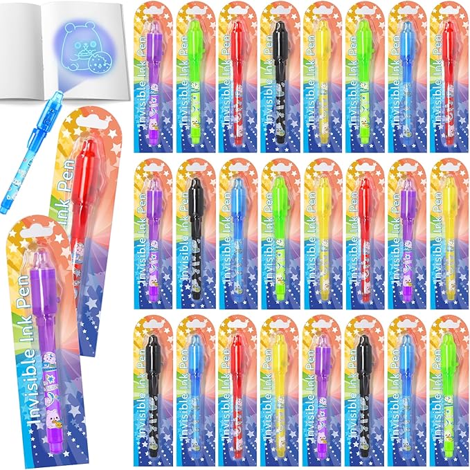 GIFTINBOX Invisible Ink Pen with UV Light for Kids, 24PCS Spy Pen Party Favors for Kids 8-12, Magic Marker for Secret Message, School Supplies Birthday Goody Bag Stuffers for Boys Girls