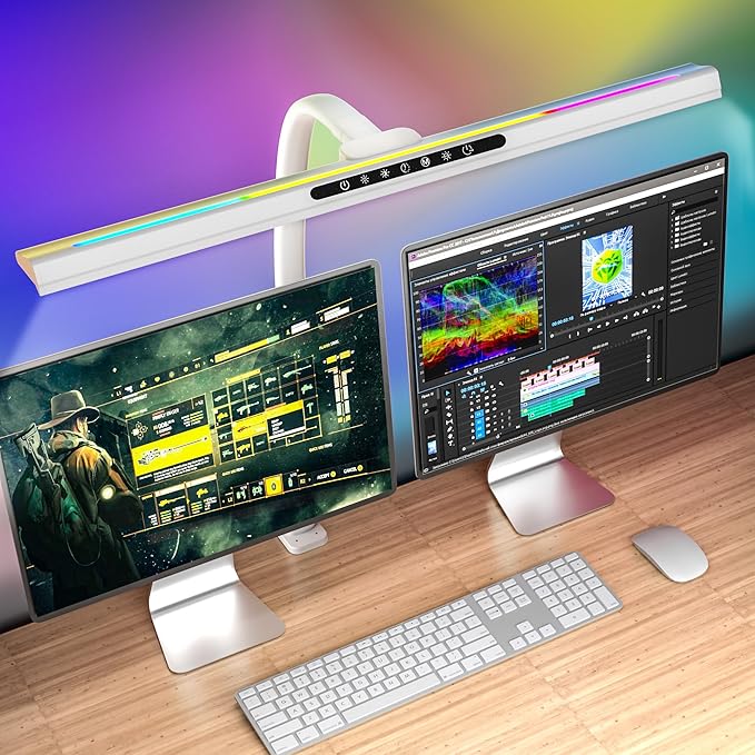 2-in-1 Desk Lamp with RGB Backlight,Architect Desk Lamps for Home Office,24W Tall Desk Lamp with Clamp,60"Timer,25 Lighting Modes,Eye Protection Swing Arm Lamp for Home/Office/Gaming/Study