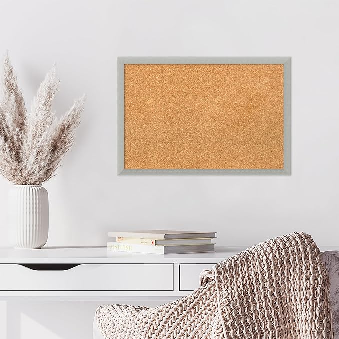 Amanti Art Natural Cork Board for Wall, 18x26 Vision Board with Silver Wood Frame, Medium Corkboard Office Decor for Home Organization, Casual Corkboard Pinboard to display items for home organization