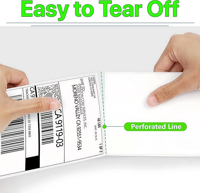 Fanfold 4 x 6 inch Thermal Labels Stack Direct White Strong Adhesive Perforated Postage Shipping Printer Compatible with Zebra SNBC Epson Rollo (3000, Fanfold)