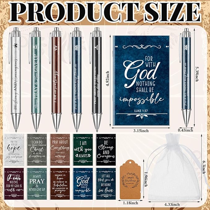 200 Pcs Bible Verse Sets Church Christian Gift Include 50 Scripture Notebooks 50 Bible Bamboo Pens 50 Thanks Tags 50 Organza Bags for Women Man Christian Party Gifts(Fresh Color,Classic)