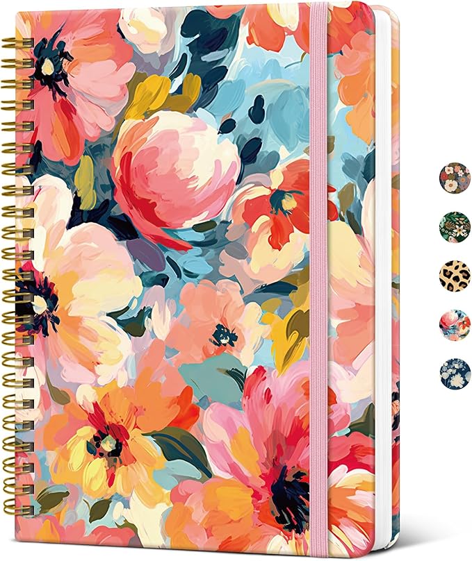 Lined Spiral Journal Notebook for Women, Cute A5 College Ruled Hardcover Notebook for Work & Note Taking, Aesthetic Pretty Journal for Writing, 140 Pages, Pastel Garden