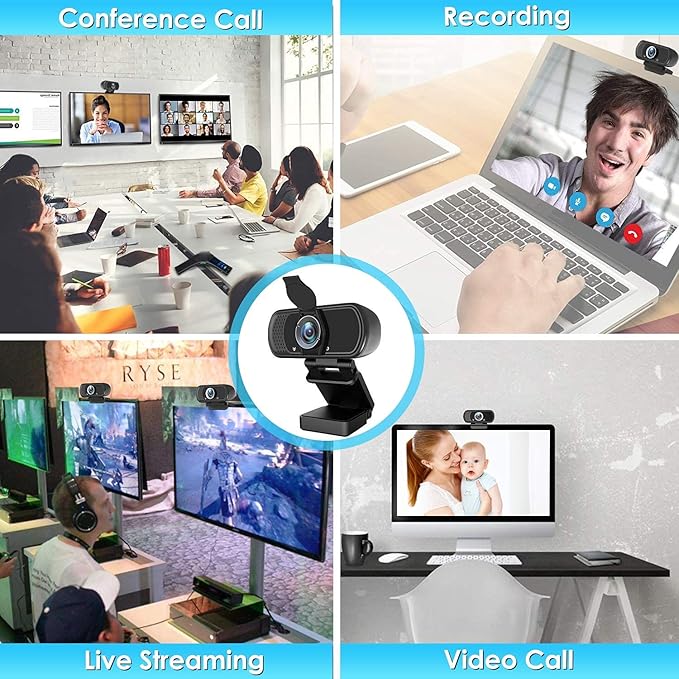 Full HD 1080P Webcam with Privacy Shutter and Tripod, Pro Streaming Web Camera with Microphone, Widescreen USB Computer Camera for Laptop Desktop