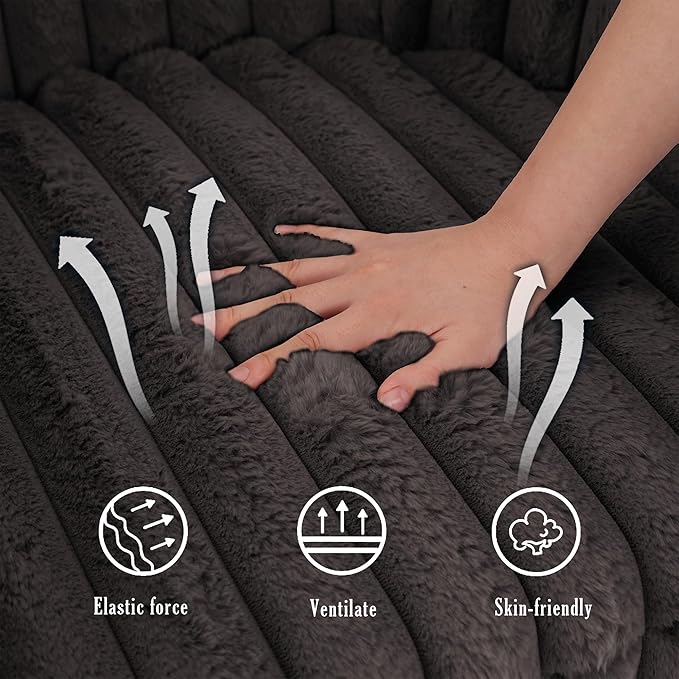 UIXE Faux Fur Swivel Accent Chair, Set of 2, Modern Upholstered Armchair Barrel Club Chair for Living Room, Chocolate