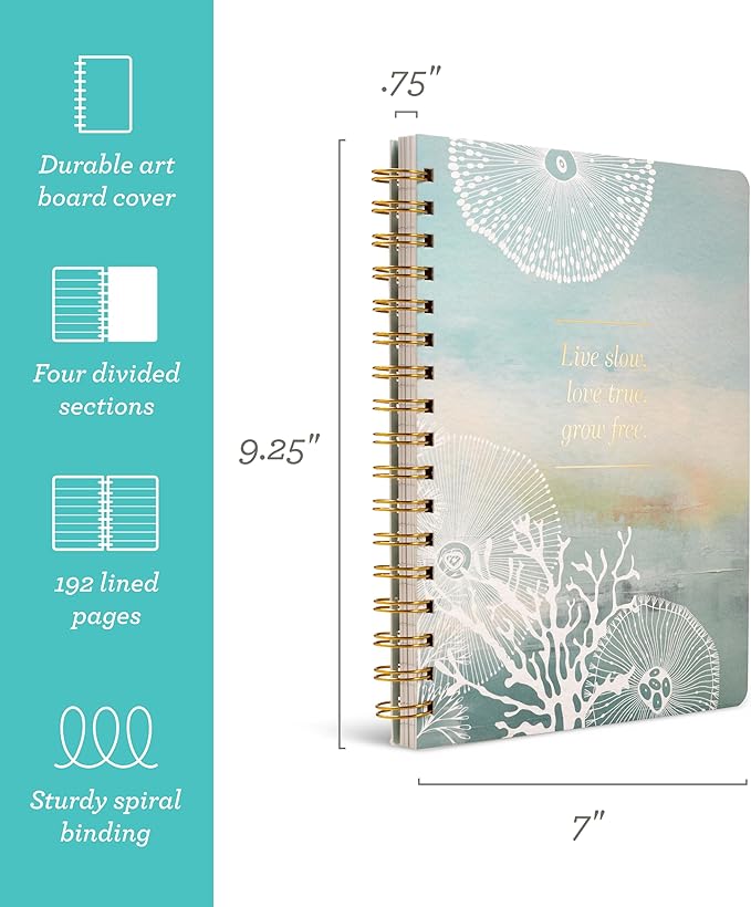 Compendium Spiral Notebook – Live Slow, Love True, Grow Free. – A Designer Spiral Notebook with 192 Lined Pages, College Ruled, 7.25" W x 9.25" H