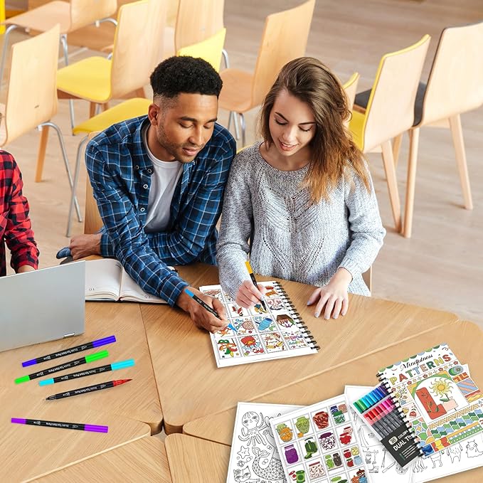 Adult Coloring Book, 40 Sheet Stress Relief Coloring Books for Adults Relaxation,Spiral Bound Single-Sided Pages,Arts and Crafts for Women Man,Unique 16-Gallery Multi-Pattern Design with 36 Markers