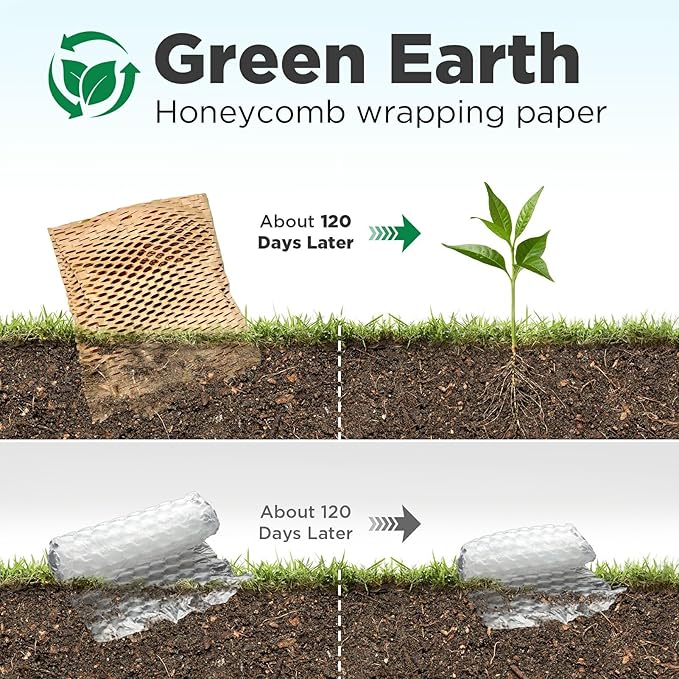 Honeycomb Packing Paper, 12"x300' Black | Perforated Honeycomb Packing Paper Recyclable Moving Supplies for Shipping & Moving | Plastic-Free Alternative to Bubble Cushion Wrap with 36 Fragile Stickers