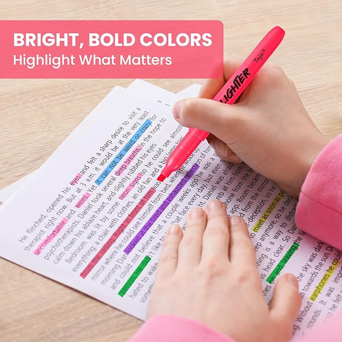 Taja 288 Pack Highlighters Bulk Assorted Bright Colors, 6 Colors Chisel Tip Highlighters Markers Set with No Bleed Ink, Perfect for School & Office Supplies